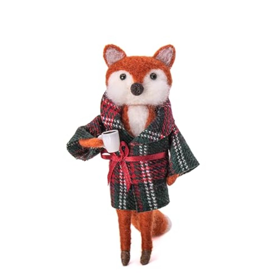 Fox in Tartan Dressing Gown Felt Decoration