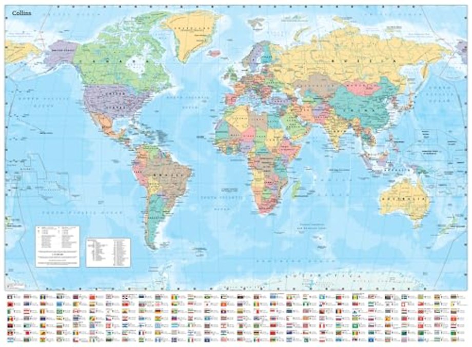 Collins Large World Wall Paper Map (70 x 91.5 cm)