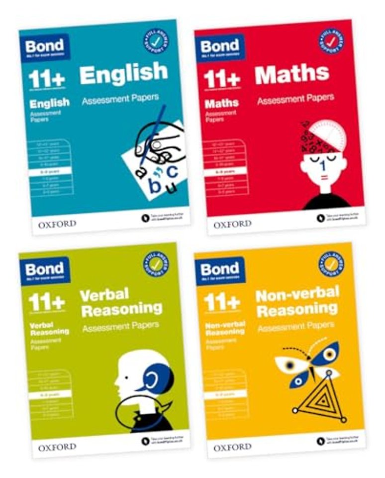 Bond 11+ Assessment Papers 8-9 years Bundle: English, Maths, Non-verbal Reasoning, Verbal Reasoning (for GL Assessment & other 11 plus exams)