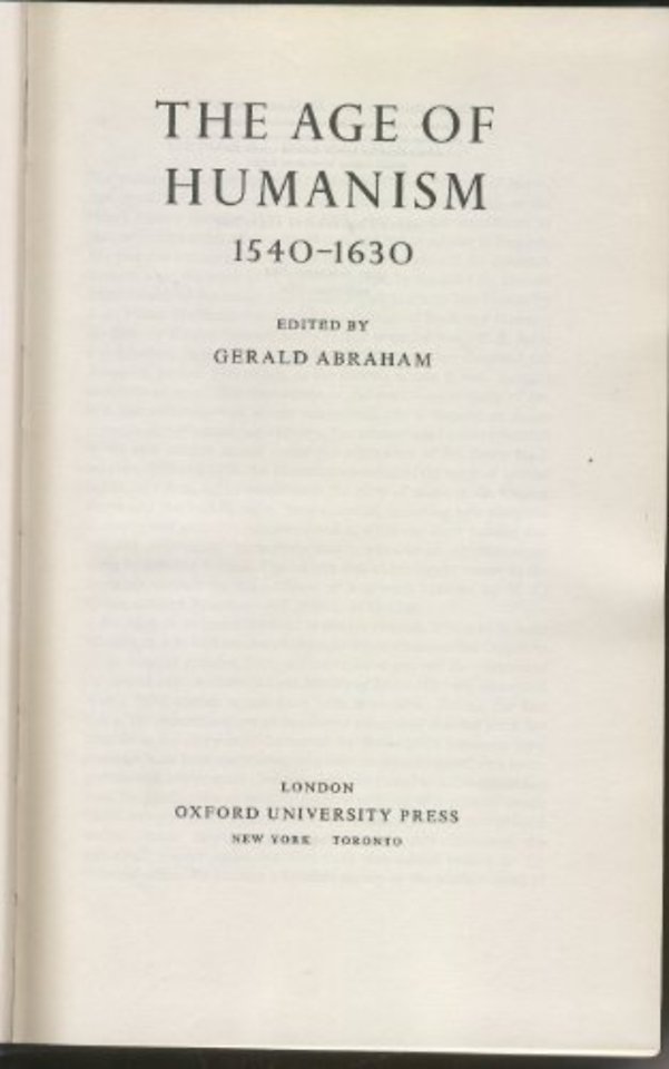 The Age of Humanism 1540-1630