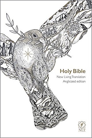 NLT Holy Bible, White Flexiback, Dove Illustration, Award–Shortlisted Design, British Text, NLT New Living Translation, Flexiback, Stand