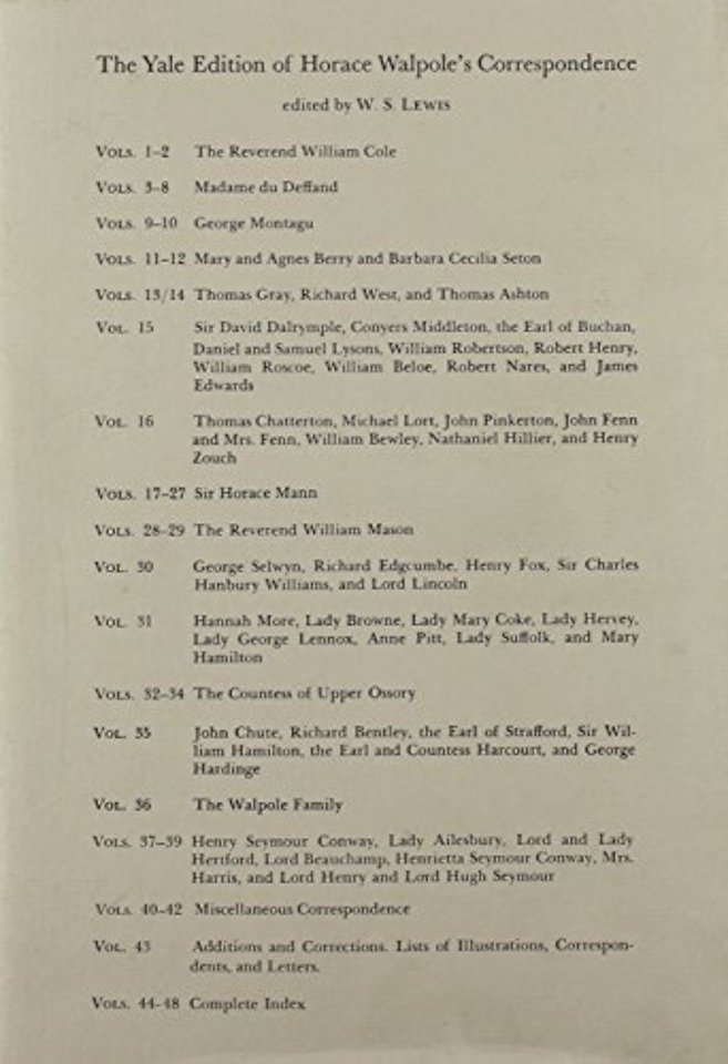 The Yale Editions of Horace Walpole's Correspondence, Volume 30
