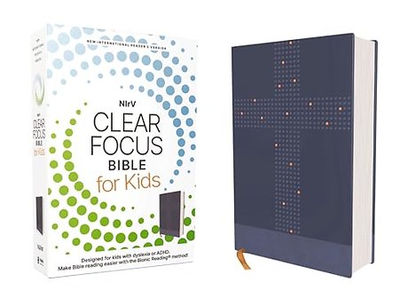 NIrV, Clear Focus Bible for Kids (Help Kids with ADHD or Dyslexia Read with Confidence), Leathersoft, Blue