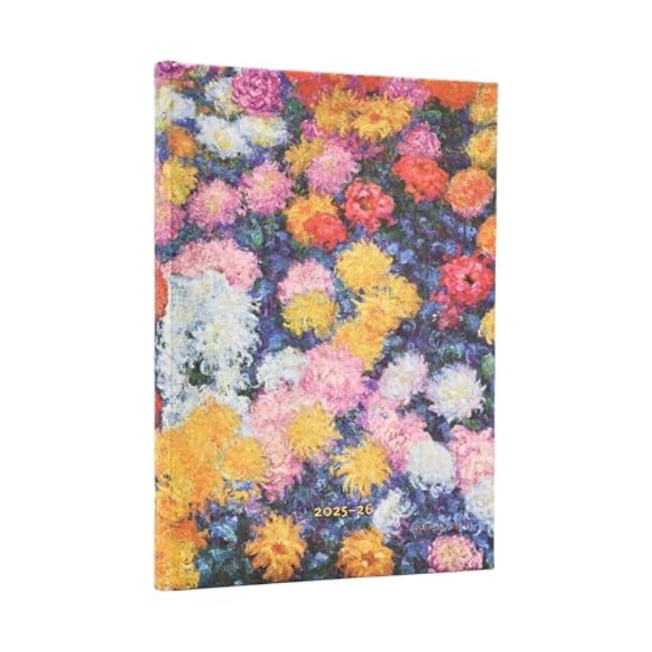 2026 Monet's Chrysanthemums Midi 18-month Horizontal Hardcover Flexi Dayplanner 2025-2026 (Elastic Band Closure)