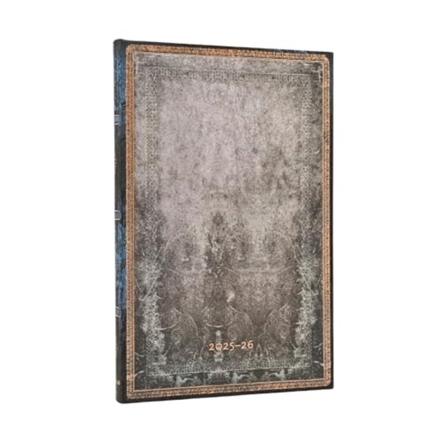 2026 Dove Grey (Old Leather Collection) Maxi 18-month Vertical Hardcover Flexi Dayplanner 2025-2026 (Elastic Band Closure)