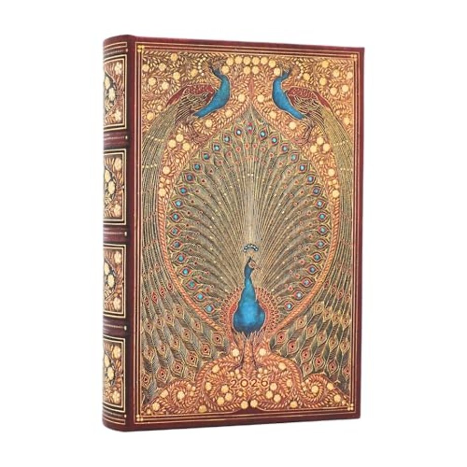 2026 Hafiz's Peacocks (Sangorski & Sutcliffe) Mini 12-month Day-at-a-Time Hardcover Flexi Dayplanner 2026 (Elastic Band Closure)