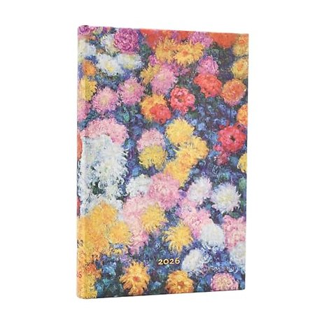 2026 Monet's Chrysanthemums Mini 12-month Horizontal Hardcover Flexi Dayplanner 2026 (Elastic Band Closure)