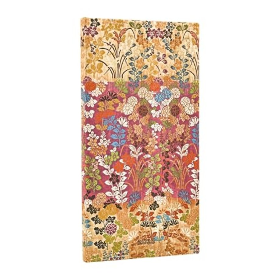 2026 Kara-ori Pink (Japanese Kimono) Slim 12-month Horizontal Hardcover Flexi Dayplanner 2026 (Elastic Band Closure)