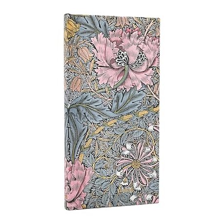 2026 Morris Pink Honeysuckle (William Morris) Slim 12-month Horizontal Hardcover Flexi Dayplanner 2026 (Elastic Band Closure)