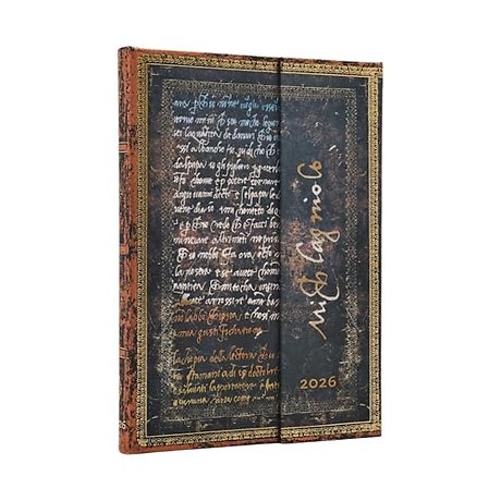 2026 Michelangelo, Handwriting (Embellished Manuscripts Collection) Midi 12-month Verso Hardcover Flexi Dayplanner 2026 (Wrap Closure)