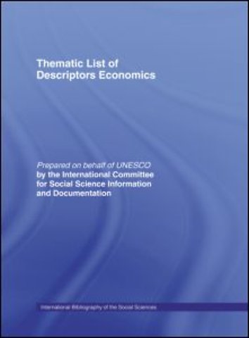 Thematic List of Descriptors: Economics
