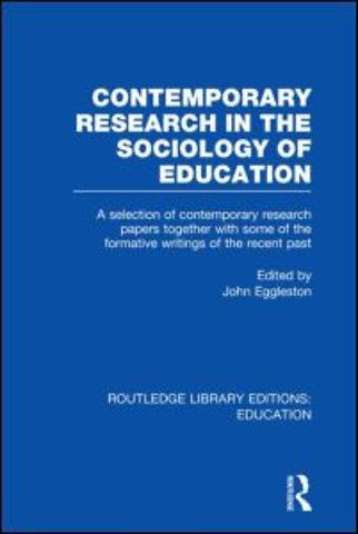 Contemporary Research in the Sociology of Education (RLE Edu L)