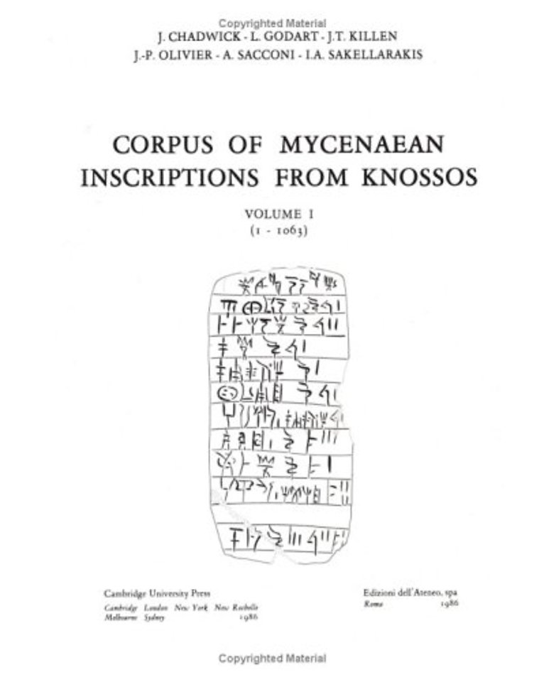 Corpus of Mycenaean Inscriptions from Knossos: Volume 1, 1–1063