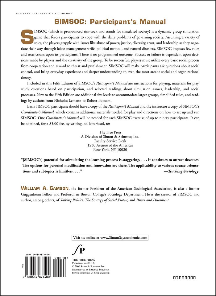 SIMSOC: Simulated Society, Participant's Manual