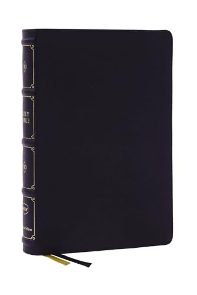 NKJV, Large Print Thinline Reference Bible, Blue Letter, Maclaren Series, Leathersoft, Black, Thumb Indexed, Comfort Print