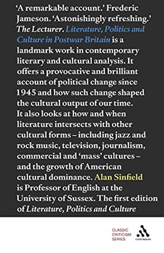 Literature, Politics and Culture in Postwar Britain