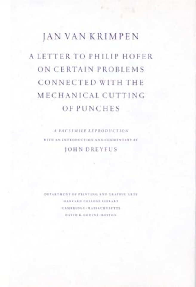 A Letter to Philip Hofer on Certain Problems Connected with the Mechanical Cutting of Punches