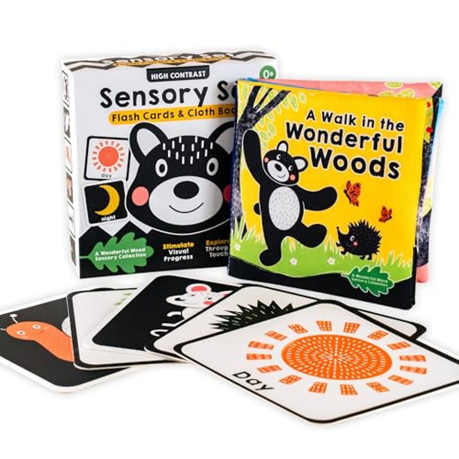A High-Contrast Black-and-White Sensory Book Set: Part of the A Wonderful Wood Collection for Newborns and Babies 0-2 years