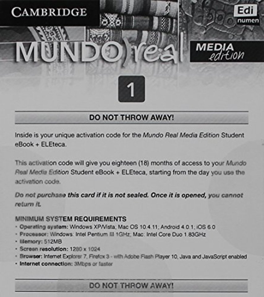 Mundo Real Media Edition Level 1 eBook for Student plus ELEteca Access Activation Card