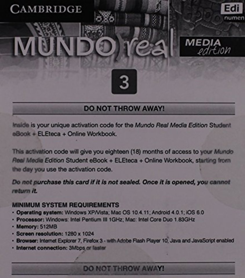 Mundo Real Media Edition Level 3 eBook for Student plus ELEteca Access and Online Workbook Activation Card