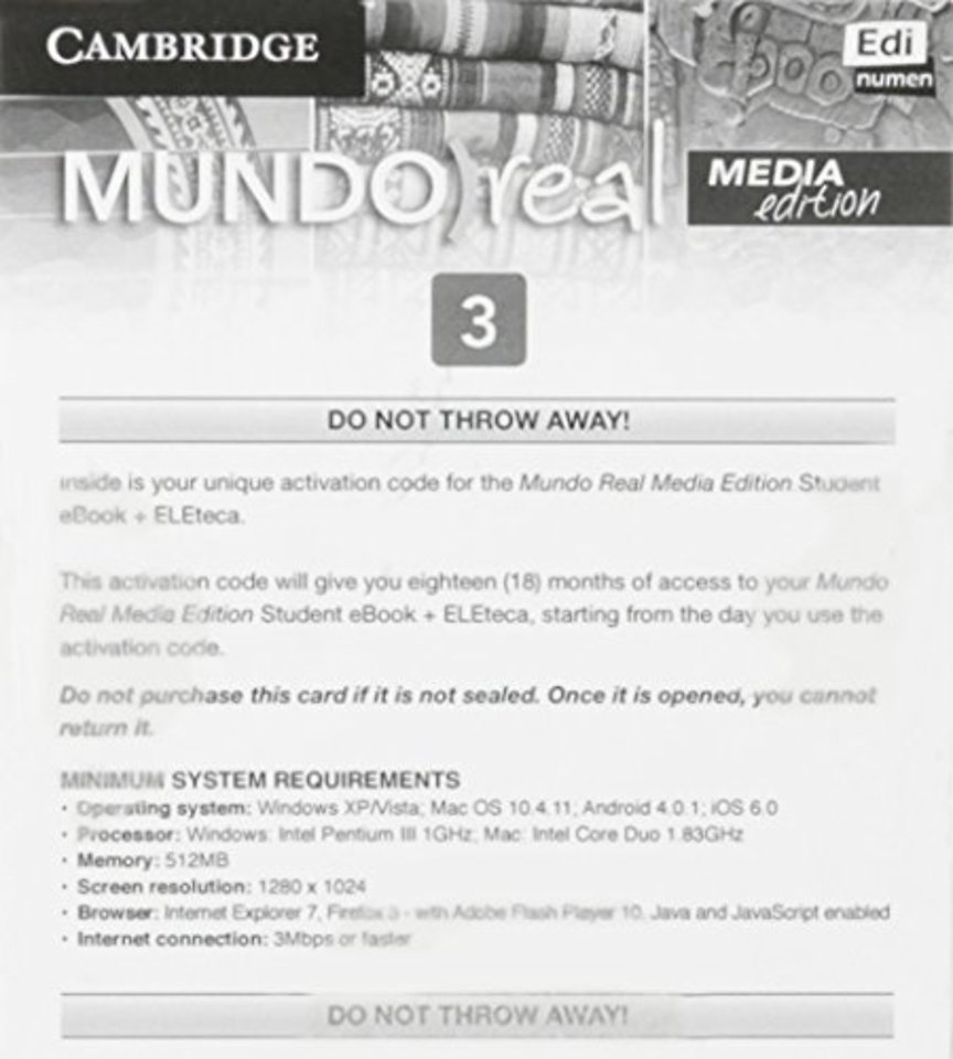 Mundo Real Media Edition Level 3 eBook for Student plus ELEteca Access Activation Card