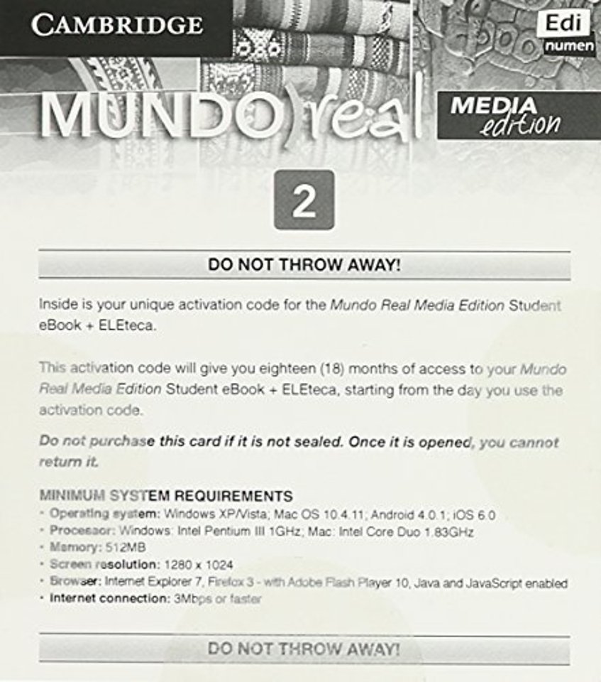 Mundo Real Media Edition Level 2 eBook for Student plus ELEteca Access Activation Card