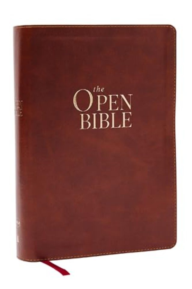 The Open Bible: Read and Discover the Bible for Yourself (NKJV Brown Leathersoft, Red Letter, Comfort Print)