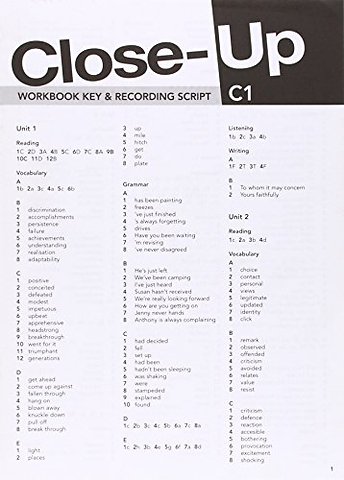 Close-Up C1: Workbook Answer Key