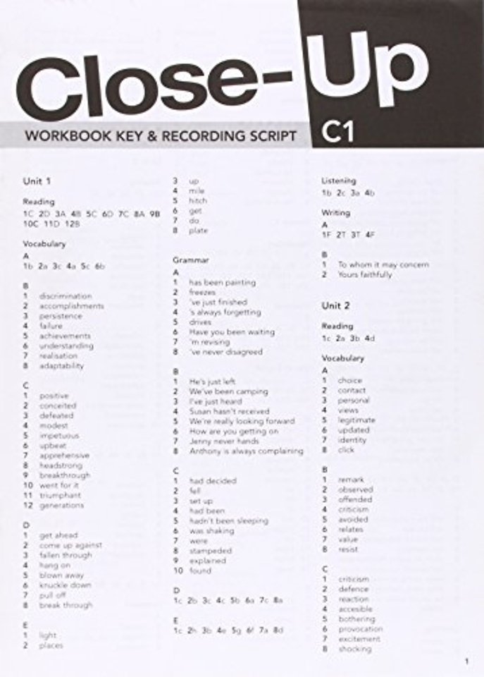 Close-Up C1: Workbook Answer Key