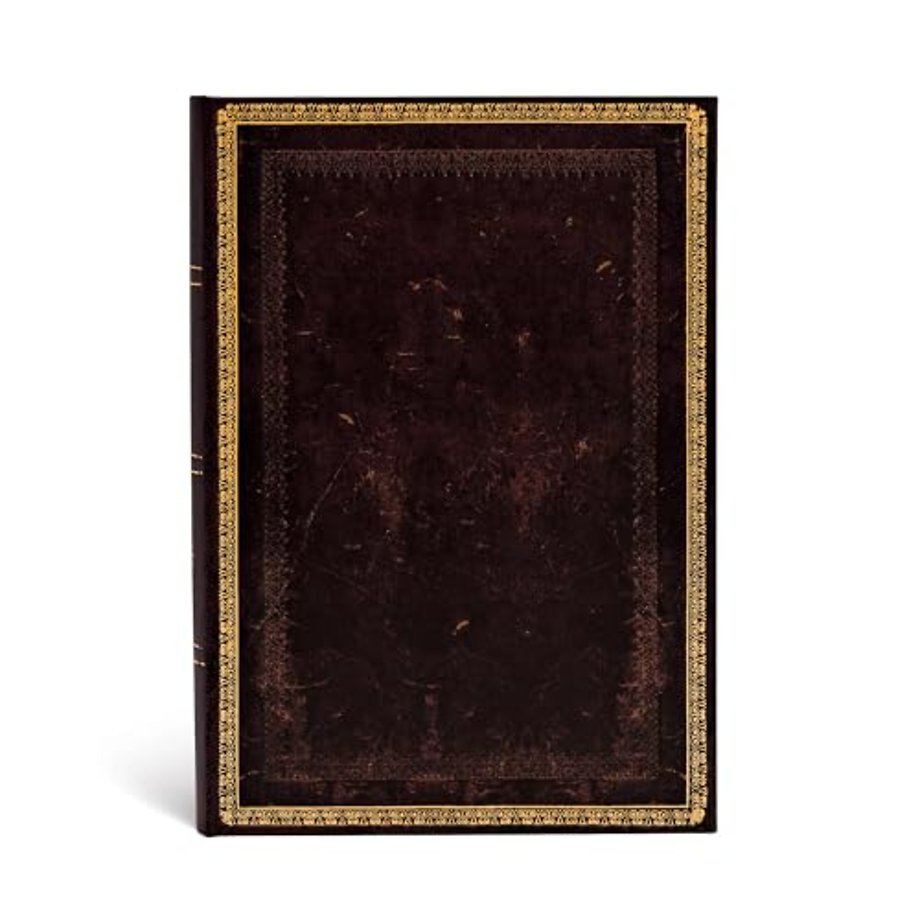 Black Moroccan (Old Leather Collection) Midi Lined Hardcover Journal (Elastic Band Closure)