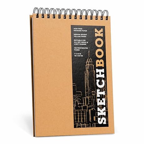 Sketchbook 7 x 10" Fliptop Landscape Kraft Spiral Hardcover Mixed Media Sketchbook for Drawing