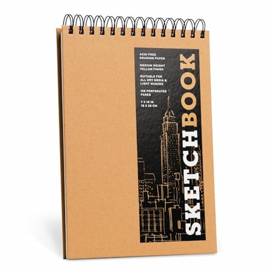 Sketchbook 7 x 10" Fliptop Landscape Kraft Spiral Hardcover Mixed Media Sketchbook for Drawing