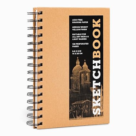 Sketchbook 5.5 x 8" Kraft Spiral Hardcover Mixed Media Sketchbook for Drawing