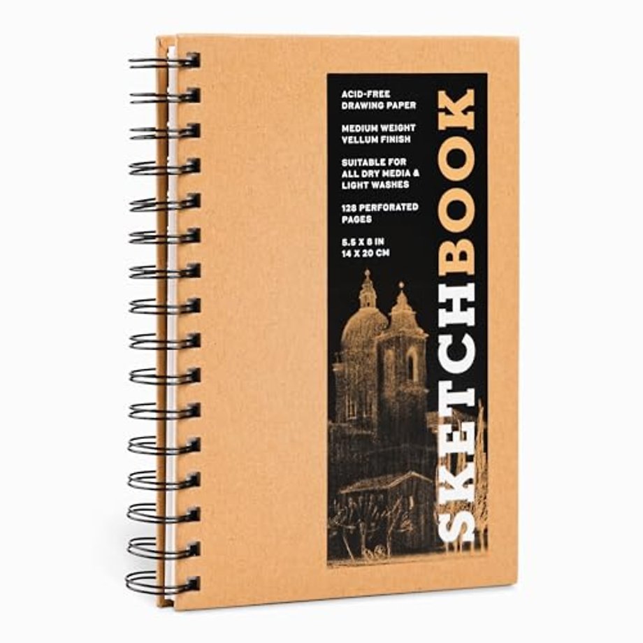 Sketchbook 5.5 x 8" Kraft Spiral Hardcover Mixed Media Sketchbook for Drawing