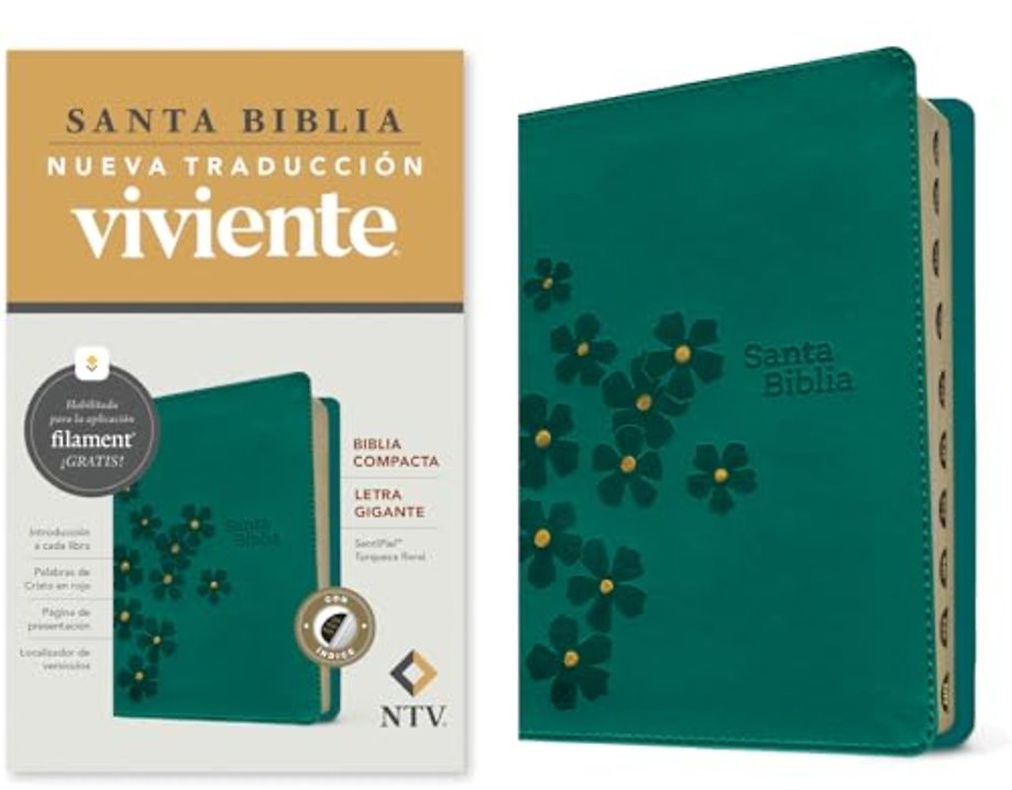 Biblia Compacta Ntv, Letra Gigante Con Filament (Sentipiel, Turquesa Floral, ?ndice, Letra Roja)