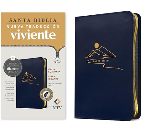 Biblia Compacta Ntv, Letra Gigante de Zi½per Con Filament (Sentipiel, Azul, i½ndice, Letra Roja)