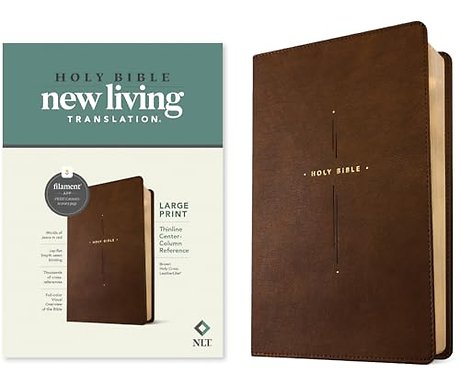NLT Large Print Thinline Center-Column Reference Bible, Filament Enabled (Leatherlike, Brown Holy Cross, Red Letter)