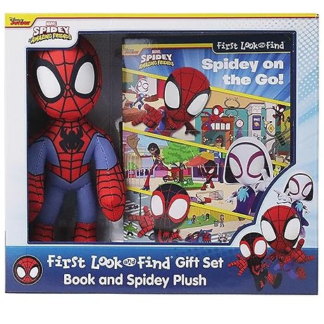 Disney Junior Marvel Spidey and His Amazing Friends: Spidey on the Go! First Look and Find Book Box and Plush Gift Set