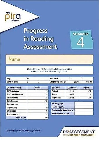 New PiRA Test 4, Summer PK10 (Progress in Reading Assessment)