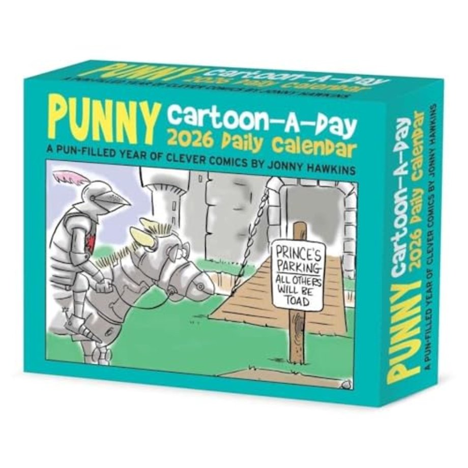 Punny Cartoon-A-Day by Jonny Hawkins 2026 5.4 X 6.2 Box Calendar