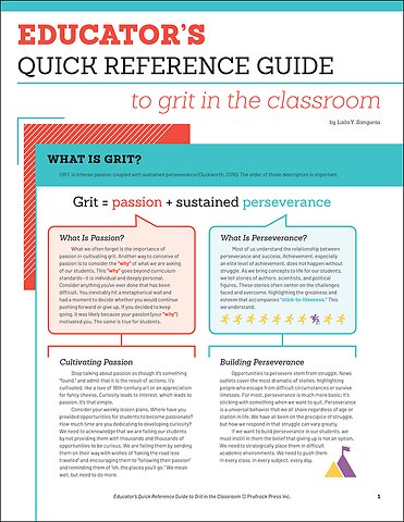 Educator's Quick Reference Guide to Grit in the Classroom