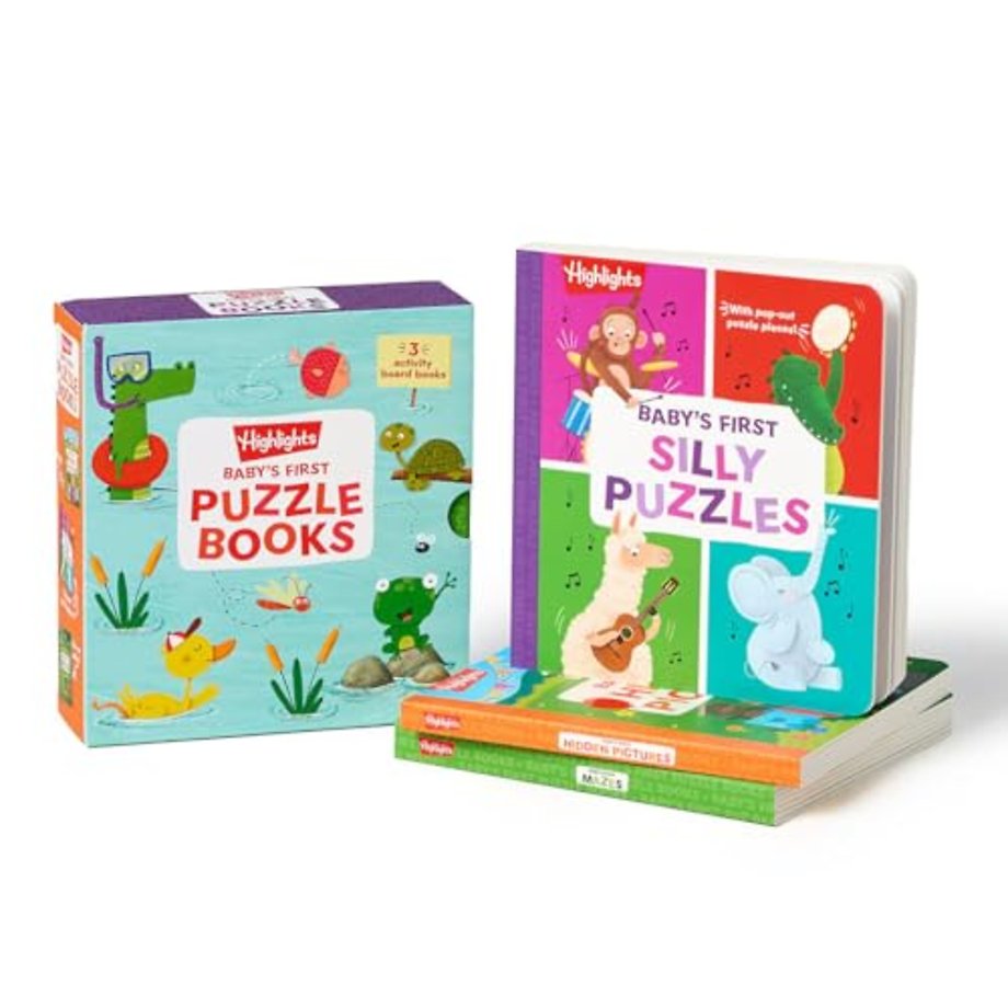 Baby′s First Puzzle Books – Interactive Board Books for Babies and Toddlers, 3 Fun Activity Books with Foam Puzzle Pieces, Mazes, Silly Scenes