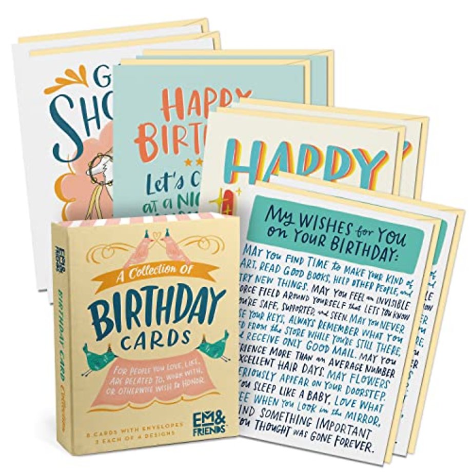 Em & Friends Birthday Cards, Box of 8 Assorted