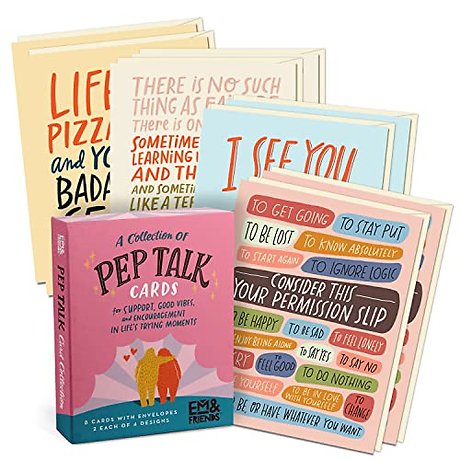 Em & Friends Pep Talk Boxed Cards, 8 Assorted Encouragement Cards