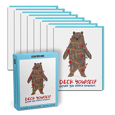 Em & Friends Deck Yourself Boxed Greeting Cards, Box of 8 Single Holiday Cards