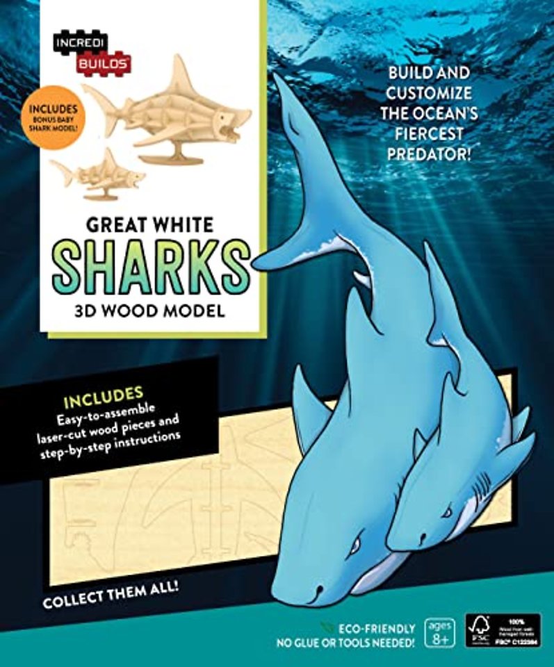 IncrediBuilds: Great White Sharks 3D Wood Model