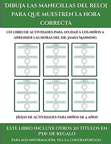 Hojas de actividades para ninos de 4 anos (Dibuja las manecillas del reloj para que muestren la hora correcta)