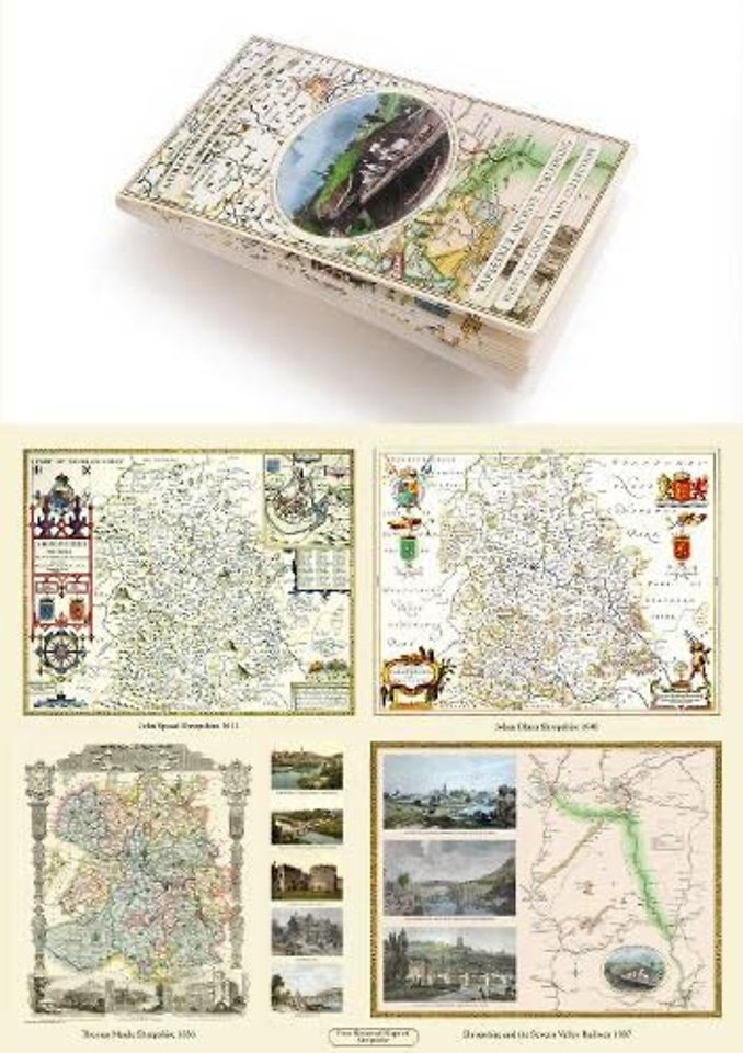 A Shropshire 1611 - 1836 - Fold Up Map that features a collection of Four Historic Maps, John Speed's County Map 1611, Johan Blaeu's County Map of 1648, Thomas Moules County Map of 1836 and a Map of the Severn Valley Railway in 1887.The maps also feature 
