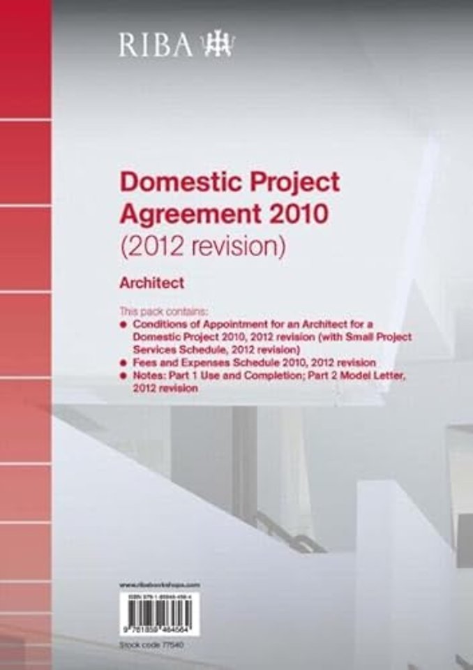 RIBA Domestic Project Agreement 2010 (2012 Revision): Architect (Pack of 10)