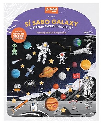 Space Sticker Book: Reusable Puffy Sticker Activ – With 30+ Glow–in–the–Dark Stickers, 2 Fold–Out Play & Go Scenes, and Travel Handles